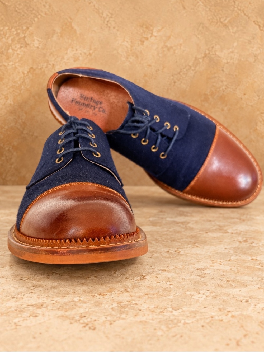 Vintage Foundry Co Dante Cap Toe Oxford Shoes Men’s 10 Blue Suede Brown Leather